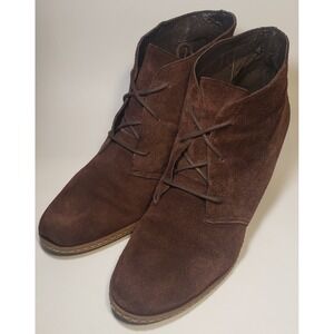 Franco Sarto Women's Size 11 Ankle Wedge Boots Booties Brown Faux Suede Lace Up